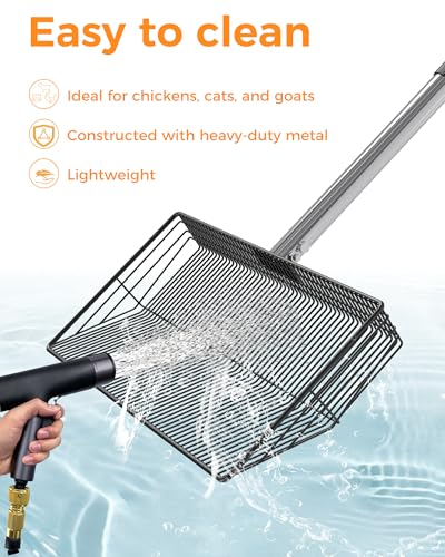 Image of 15-inch Large Chicken Poop Scooper, Heavy Duty Adjustable Chicken Coop Scoop for Sand with Ergonomic Grip,Metal Chicken Coop Scoop with 24 to 68 inch