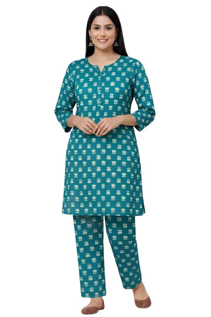 zinora Teal Green Cotton Coordinated Top Pant Set Womens Size M-picture-49