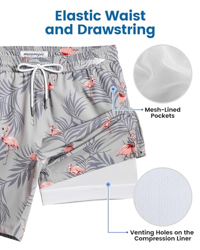 Image of maamgic Mens Swim Trunks with Compression Liner 7 Inch Inseam Mens Bathing Suit Quick Dry Swimming Trunks Swimsuit