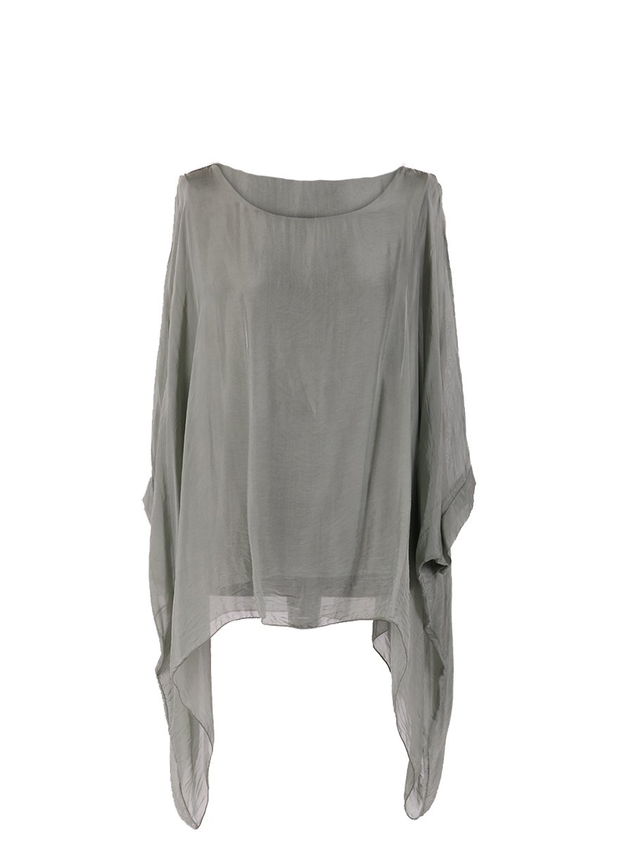 Lushstyleuk Women's Khaki New Italian Plain Batwing Silk Tunic Top Lagenlook Top Plus Sizes (Khaki)