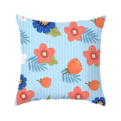 Dsnyu Set of 4 Throw Pillow Covers Boho, Various Flowers and Leaves Pattern Cushion Pillow Covers 18x18, Polyester Blule Red Green Pillow Case Couch Decorative Cover