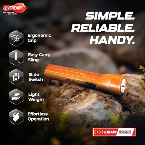 Image of Eveready DL06 Shine, 0.75W Emergency Torch with 1KM Beam, Durable ABS Body, Slide Switch, Built-in Wrist Sling, Powered by 3xAA Batteries
