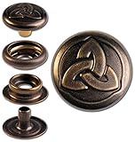 Design: Keltische Trinity Hoppe & Masztalerz 50 Ringfeder-Druckknöpfe F3 Keltische Trinity 14mm aus Messing (nickelfrei), Finish: Messing-antik, Verschlusskraft: stark