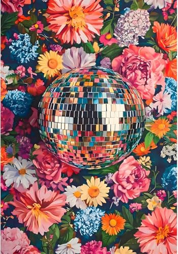 MYBISYMQQ Stamping Cross Stitch Kit Disco Ball, Counting Cross Stitch Kit for Adult Beginners Flowers, Full Line DIY Cross Stitch Stitching Kit for Home Decor Cross Stitch Patterns 11.8x15.7inches