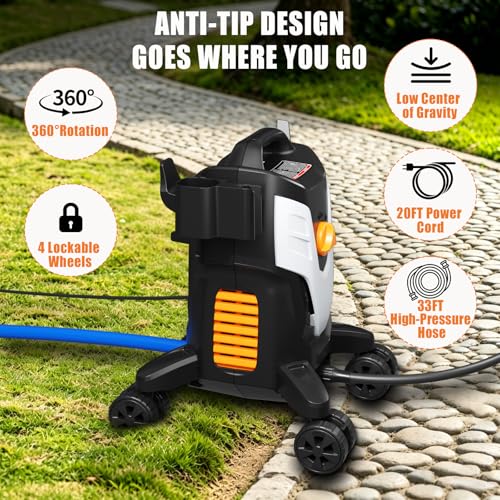 Image of Electric Pressure Washer 4500PSI 2.8 GPM High Pressure Washer with Anti-Tipping Technology, 4 Quick Connect Nozzles, Stainless Steel Spray Wand, Electric Power Washer for Cars /Fences /Driveways /Home