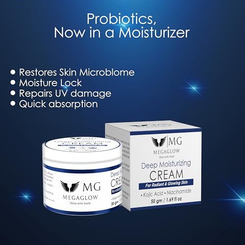 Image of MG MEGAGLOW Deep Moisturizer Cream with Niacinamide & Kojic Acid | Hydrating & Brightening Cream for Radiant & Glowing Skin | Reduces Pigmentation & Dark Spots | For All Skin Types - 50g (Pack of 2)