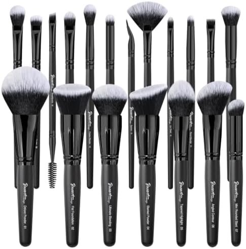 Bueart Design 19Pcs Ultra Soft Black Labeled Dense Hair Makeup Brushes Set