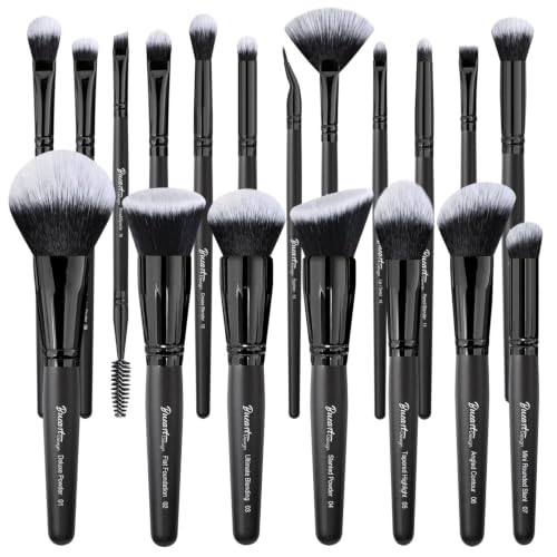 Bueart Design 19Pcs Ultra Soft Black Labeled Dense Hair Makeup Brushes Set