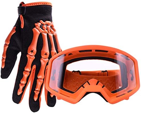 Typhoon Youth Glove & Goggle Combo Motocross Offroad ATV MX Dirt Bike - Orange - XL