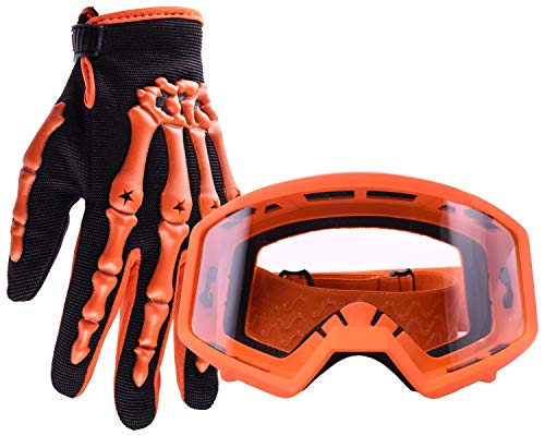 Typhoon Youth Glove & Goggle Combo Motocross Offroad ATV MX Dirt Bike - Orange - Small