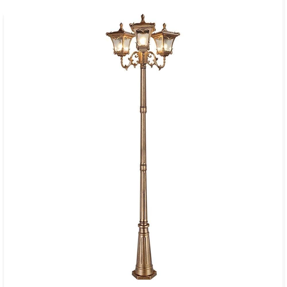 Zewnętrzne lampy słupowe z potrójną głowicą, zabytkowe lampy uliczne do trawników, ścieżek i podjazdów, wiktoriański czarny słup oświetleniowy, zewnętrzny słupek, latarn,3.10m