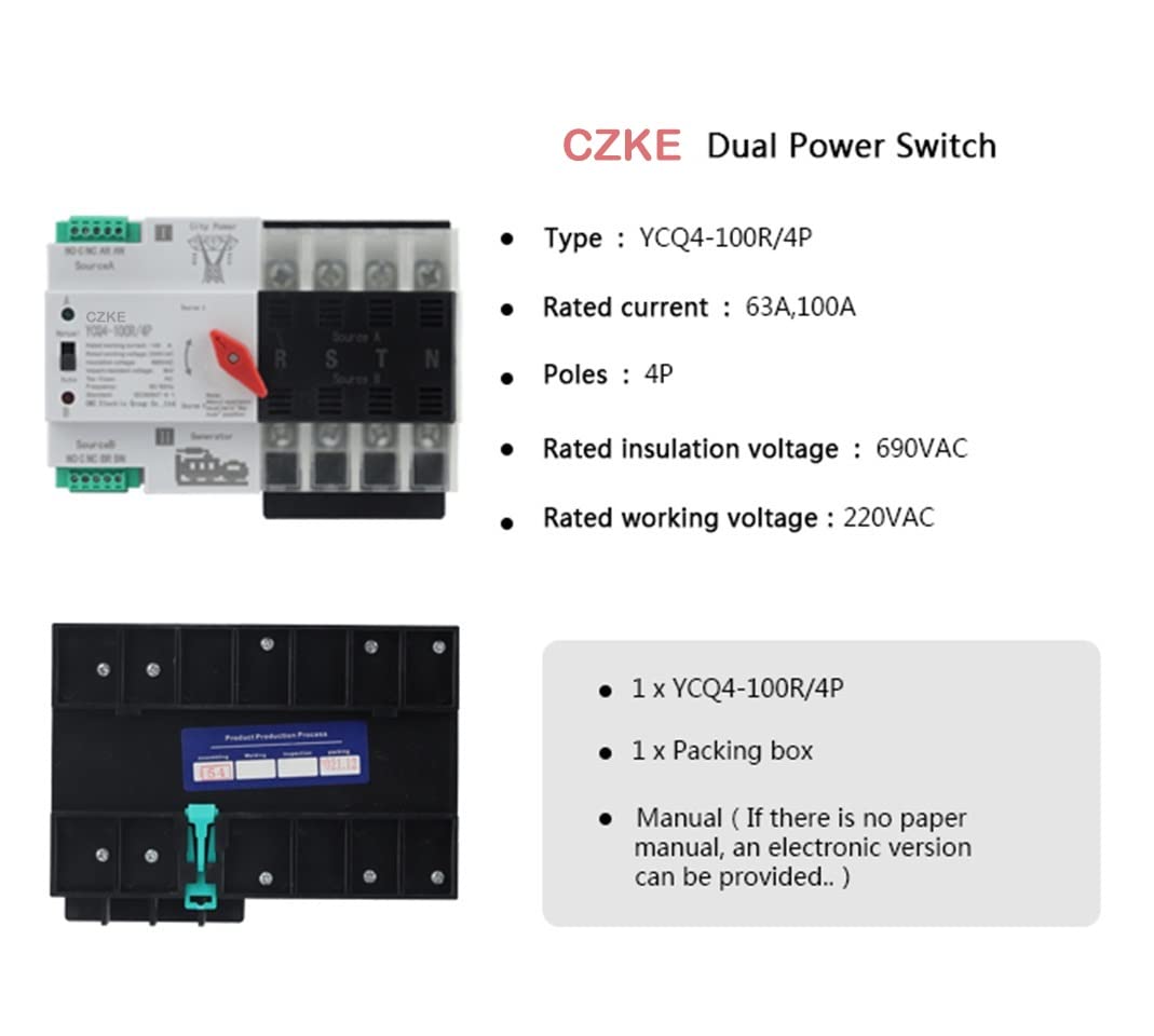 EKSIL YCQ4-100R 4P 50/60Hz デュアルパワー自動転送スイッチ 63A 100A 家庭用電力