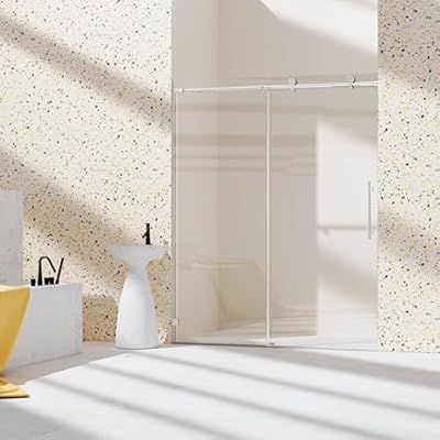 Frameless 56-60" W x 74" H Single Sliding Shower Door, Chrome Finish, Soft-Close, Adjustable Width, Easy Install