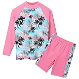 TFJH E Girls Swimsuit UPF 50+ UV Two Piece Rainbow Printed,Green Pink,9-10Y(Tag No.140/146)