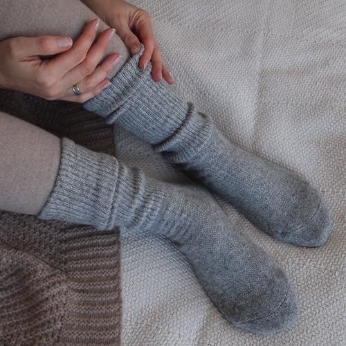 Image of 92% Merino Wool Socks Rib-Knit Home Natural, Made in Mongolia
