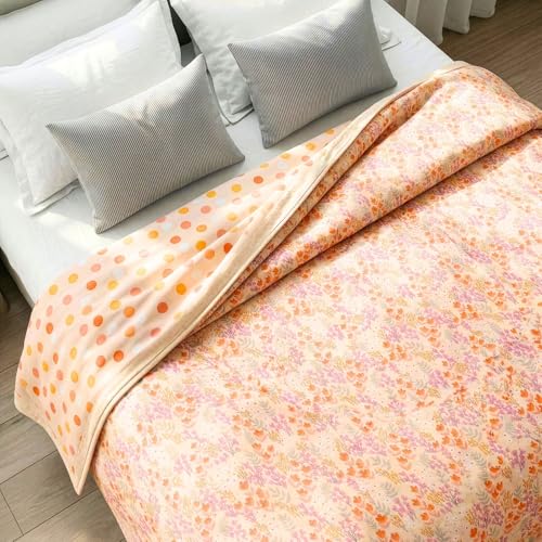 Image of haus & kinder Cotton Dohar for Single Bed | Lightweight Summer AC Blanket | 3 Layer Soft Breathable 100% Cotton Quilt for Bed | Kawai Bloom Blush Pink | 144 TC | 220 x 142 cm (87 x 56 Inches)