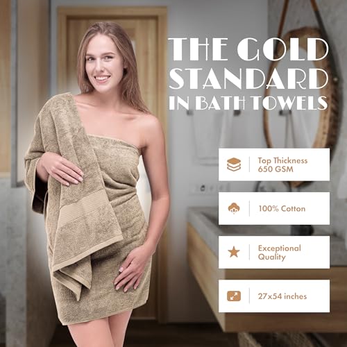 Image of White Classic Wealuxe Taupe Bath Towels 27x54 Inch, Cotton Towel Set for Bathroom, Hotel, Gym, Spa, Soft Extra Absorbent Quick Dry 4 Pack