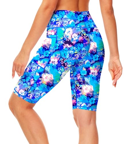 Image of AOBUTE Womens 9 inch /10 inch /11 inch Long Swim Board Shorts High Waisted UPF 50+ Biker Shorts with Pockets