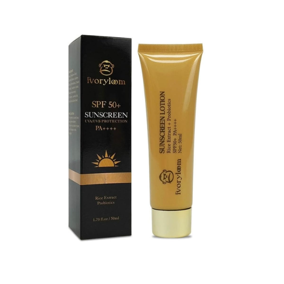ivoryloom SPF 50+ Sunscreen | Rice Extract, Probiotics, Titanium Dioxide | Broad Spectrum UVA/UVB Protection | Perfect for OILY SKIN | Water Resistant | Non Comedogenic | 1.7 OZ