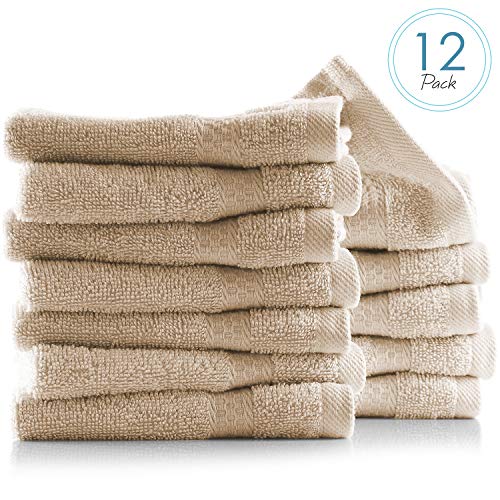 Image of Hearth & Harbor Washcloths 12 Pack - 100% Cotton Washcloth for Body and face, High Absorbent and Soft 13 inchx13 inch Body Wash Cloth, Quick Dry - Cream Washcloths