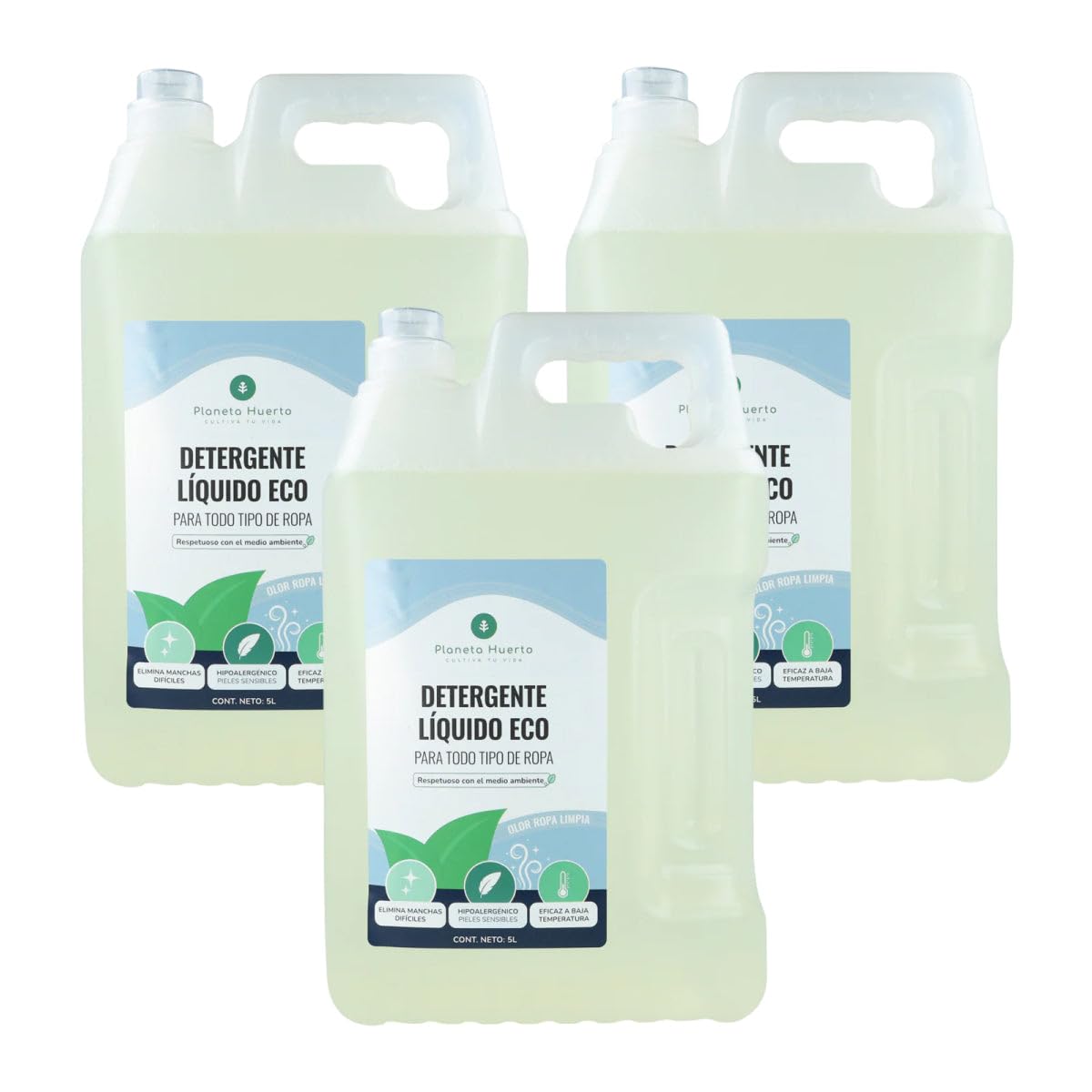 PLANETA HUERTO | Pack 3x Detergente Líquido Ropa Eco 5L - Aroma Natural y Fórmula Hipoalergénica