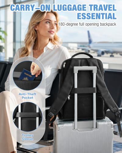 Image of suradar Travel Backpack for Women & Men,Airline Approved Carry On Backpack for Traveling Personal Item Bag Laptop Backpack with Shoe Compartment, Business Causal Weekender College Gym Backpack,Black