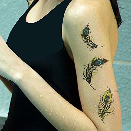 TAFLY Waterproof Temporary Tattoo Arm Peacock Feather Tattoo Water Transfer Fake Tattoo 2 Sheets