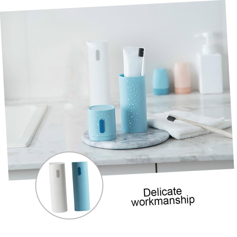 FRCOLOR Lot de 4 étuis à Dents de Voyage Portables pour brosses à Dents, ifrice, Taille de Voyage, gobelet de Lavage, gobelet de rinçage buccal Dropshipping, Bleu, Blanc,