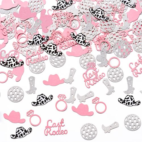 Image of BeYumi Cowgirl Bachelorette Table Decor - 300Pcs Western Cowgirl Table Confetti Decoration Pink Glitter Last Rodeo Disco Ball Ring Boot Cowboy Hat Paper Confetti Decor for Birthday Engagement Party