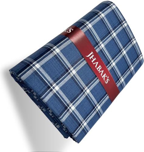 Image of JHABAK'S Cotton Blend Unstitched Checkered Fabric for Men - 2.35m Shirt Piece / 3m Kurta Piece - Width 36 Inches