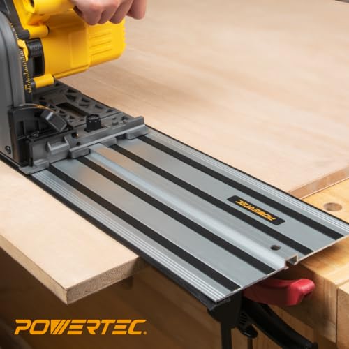 Image of POWERTEC 110 inch Track Saw Guide Kit for DeWalt, Includes 2PK 55 inch Guide Rails, 1PK Guide Rail Connector, and 2PK 7 inch Track Saw Clamps (72059)