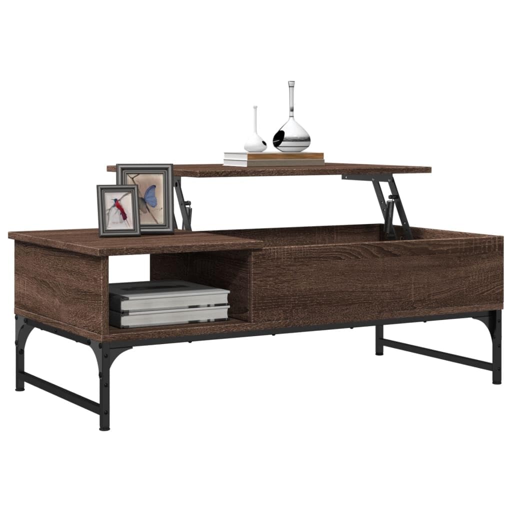 Homgoday Table basse en chêne marron 100 x 50 x 35 cm - Bois d'ingénierie et métal - Table d'appoint pour salon, salle de réception d'invités, chambre à coucher et mobilier de bureau