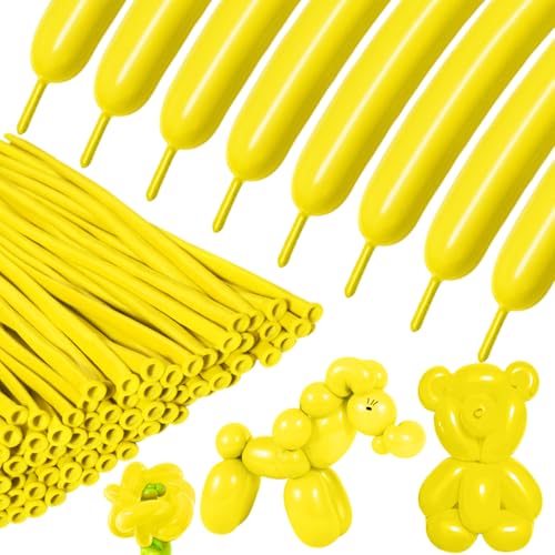 Lot de 100 ballons à modeler en latex pour décoration de fête, anniversaire, mariage, clown jaune 260Q