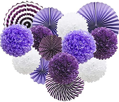 ACTTGGJ 14pcs Mix Tissue Paper Pom Poms Hanging Paper Fans Paper Flowers Ball Garlands Pompoms for Party Wedding Birthday Christmas Festival Decorations Room Decor Party Supplies (Black and White)