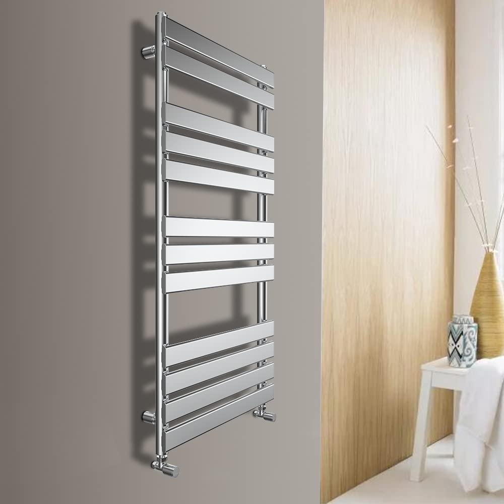 Warmehaus Flat Panel Heated Towel Rail Designer Bathroom Radiator Ladder Rad Chrome 1200 x 500mm Towel Warmer for Bathroom Kitchen