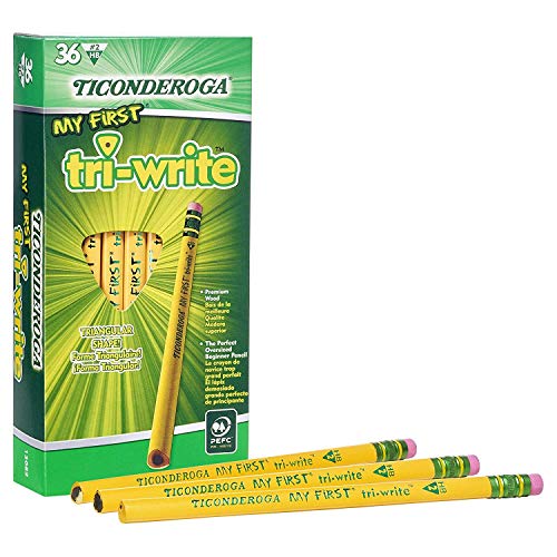 TICONDEROGA My First Tri-Write Pencils, Wood-Cased #2 HB Soft with Eraser, Yellow, 36-Pack (13082) (Limited Edition)