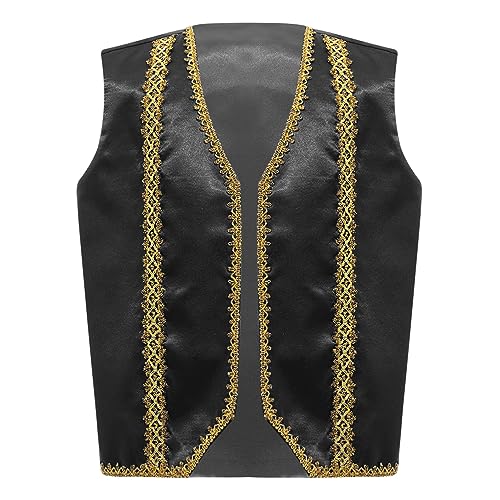renvena Boys Arabian Prince Vest Kids Halloween Open Front Golden Dressy Waistcoat Party Outfits