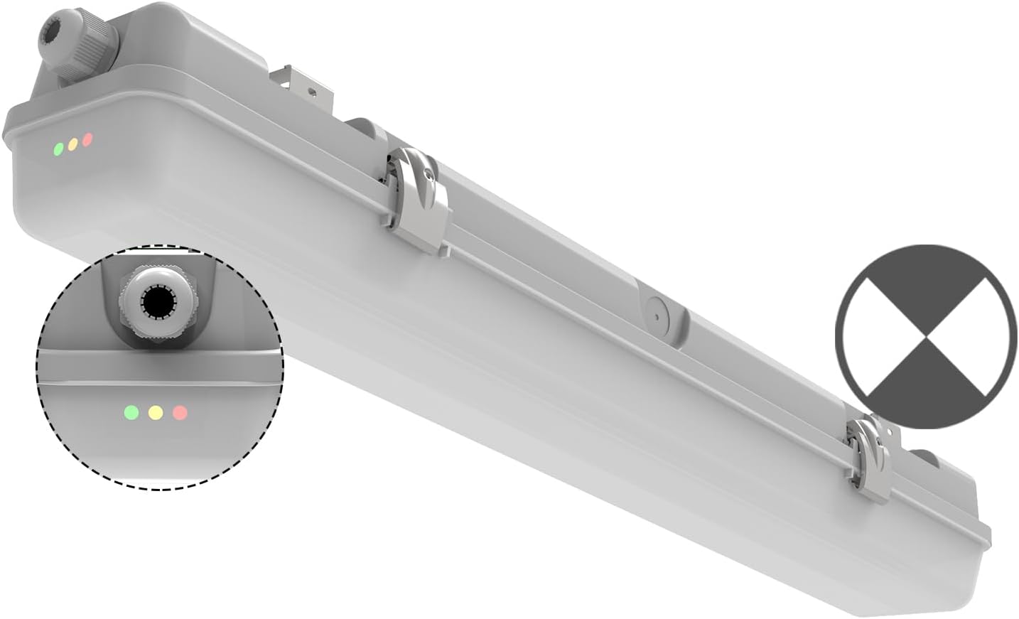 2FT LED Vapor Tight Emergency Light, Battery Backup, IP65 IK08, 10W(1250lm)/20W(2500lm) Selectable, 5000K, 100-277V, Outdoor Waterproof Shop Light, Vapor Proof Lighting Fixture for Carport, FCC Listed