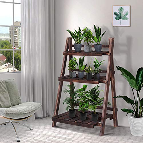 Happygrill 3 Tier Wooden Plant Stand, Flower Shelf Stand Display Rack for Garden