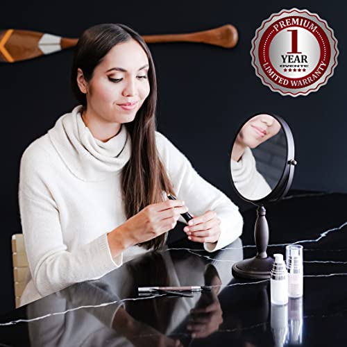 Ovente 8'' Tabletop Makeup Mirror, 1X & 7X Magnification, Adjustable Spinning Double Sided Round Magnifier, Modern Décor For Office, Bath, Hotel, Compact For Travel, Antique Bronze Mnlat80Abz1X7X #TOP7