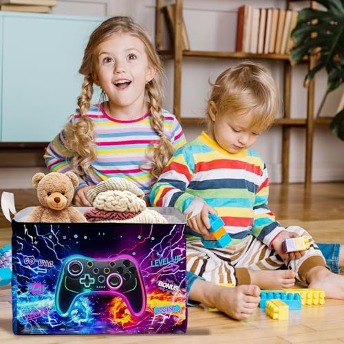 Image of Gamer Console Storage Box, Foldable Waterproof Toy and Clothes Storage Box, Portable Fabric Storage Box for Nursery, Games Room, Gamer Decor Basket for Boys and Girls, Storage Boxes for Books, Gifts