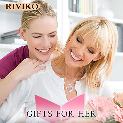 RIVIKO Heart Initial Necklace for Women, 925 Sterling Silver Letter Pendant,Personalized Charm Alphabet Jewelry Valentines Mother's Day Anniversary Christmas Birthday Gifts for Women Her Mom Wife2