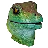 Green Lizard Animal Cosplay Full Head Latex Mask Reptile Halloween Costume Party Fancy Dress...