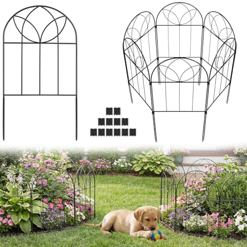 Small Garden Fence Animal Barrier Decorative Garden Fence 24in(H) x 6ft(L) 6 PCS Rustproof Metal Fences Panel Arch Black No Dig Fences Rabbit and Dog Border Fencing for Flower Bed Patio