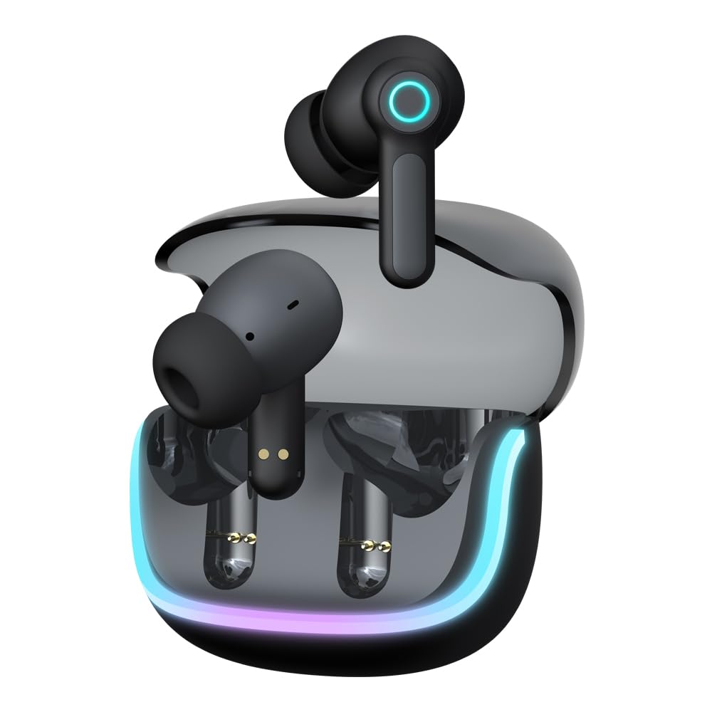 G07 - Auricolari wireless con luce LED RGB da gioco, 40 ms, bassa latenza, doppia modalità di gioco e musica, cuffie wireless con 40 ore di lavoro IPX5 impermeabili (nero)