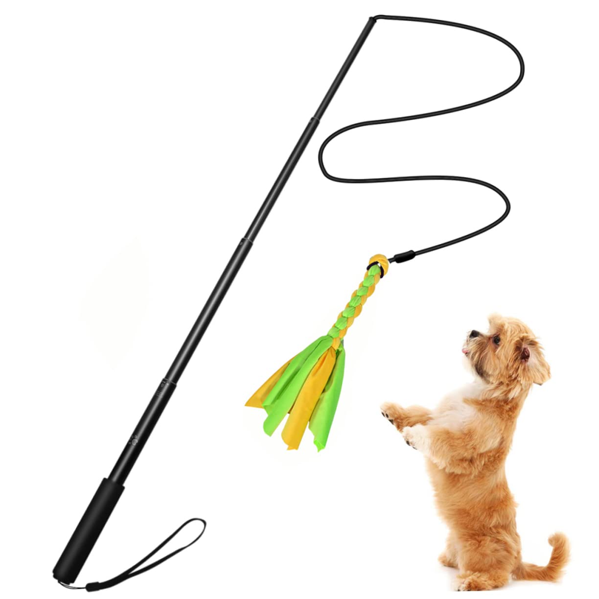 Yardwe Ausziehbare Hunde Trainingsstange für Welpen Interaktives Hundespielzeug mit 2 Stoffspielzeugen Aluminiumlegierung und Elastischer Schnur