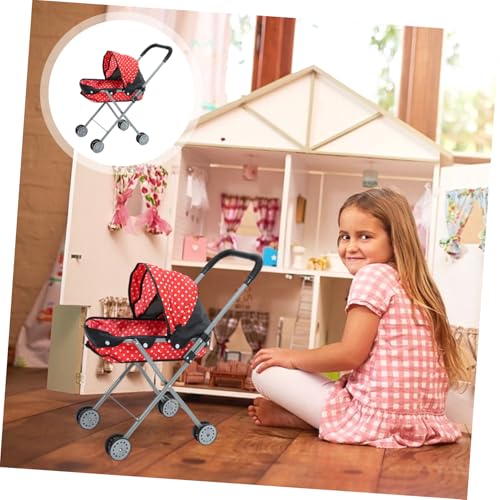 ORFOFE Leichter Puppenwagen mit Roter Schwarzer Punkte Design Realistischer Puppenbuggy für Fördert Kreatives Rollenspiel und Mobiles Geeignet für Mädchen Ab Jahren – Bild 5