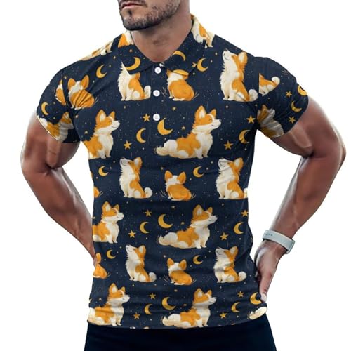 Polo de golf homme imprimé Corgi lune à manches courtes