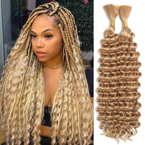 Deep Bulk Hair For Braiding Hair 22inch 155g Wet And Wavy No Weft Quality Synthetic Hair Braiding Extensions For Boho Braids Natural Color（2 Bundles/Pack 27#）