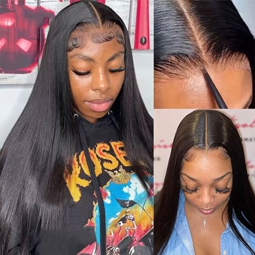 Maxine Bye Bye Knots Glueless Wig Straight Wave 7x5 Wear and Go Glueless Wig Human Hair HD Lace Front Wigs Human Hair Invisible Bleached Knots Pre Cut Lace Wig 180% Density 24 inch